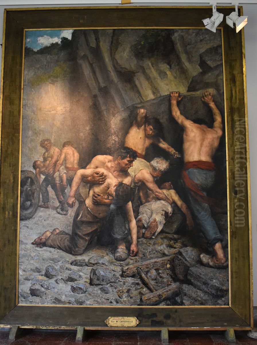 Eboulement dans une carriere Oil Painting by Louis Antoine Capdevielle