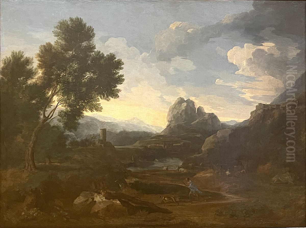 Paysage aux chasseurs Oil Painting by Gaspard Dughet