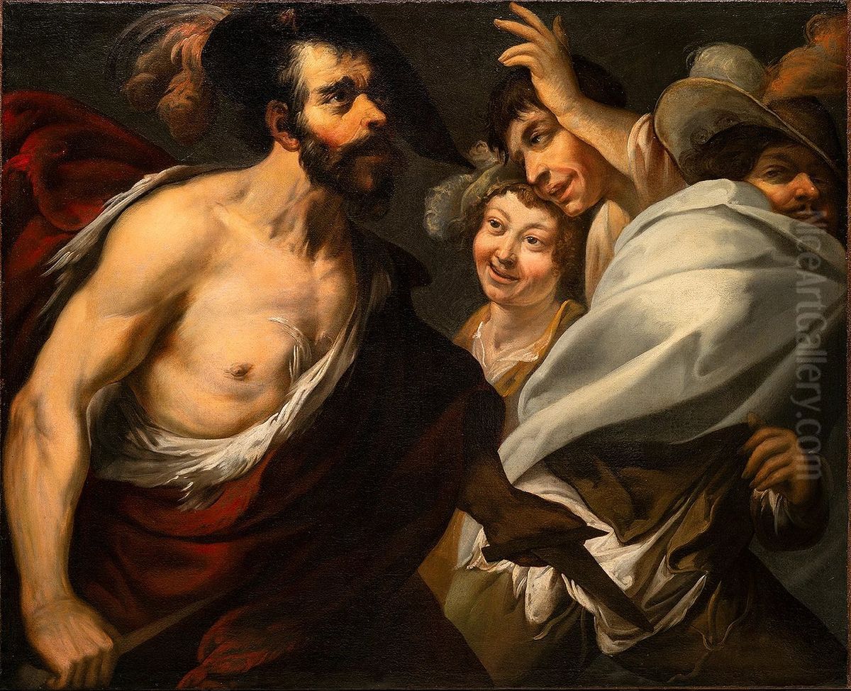 La Rixe Oil Painting by Georges Lallemand (see Lallemant)