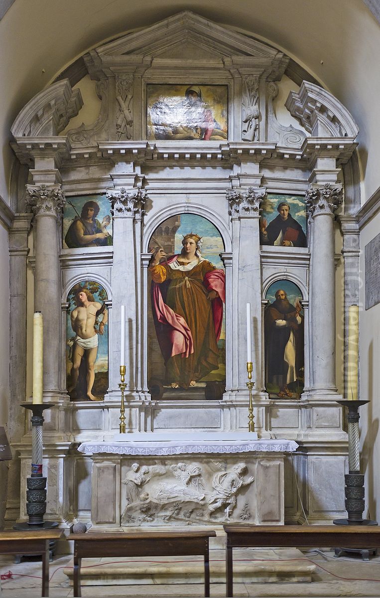 Polyptych of St BarbaraFrancais:Polyptyque de sainte BarbaraItaliano:Polittico di santa Barbara Oil Painting by Palma Vecchio