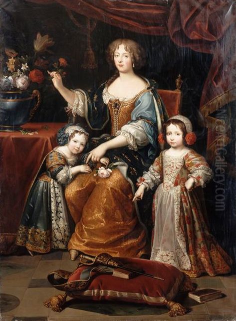 Elisabeth Charlotte of the Palatinate, Duchess of Orleans, and Her Children Oil Painting by Jean Gilbert Murat