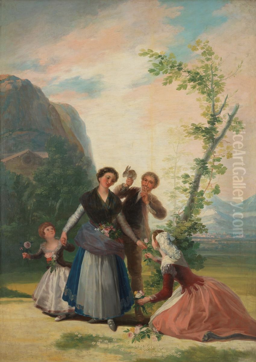 The Flower Girls or Spring Oil Painting by Francisco Goya Fuendetodos