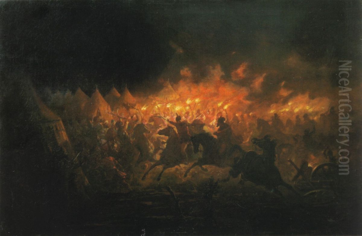 The Battle With Torches Oil Painting by Theodor Aman