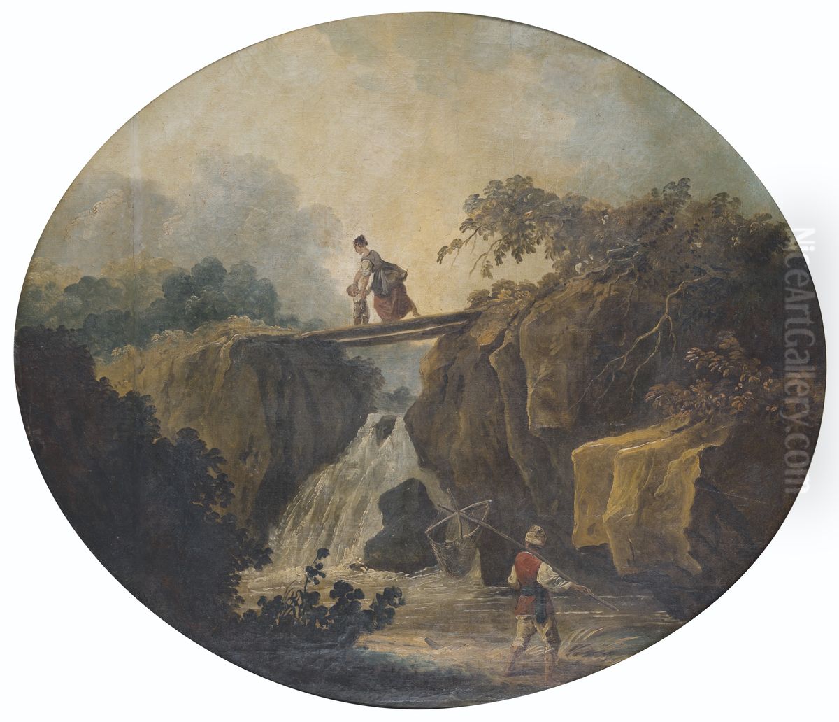 Paysage de cascade avec un pont Oil Painting by Hubert Robert
