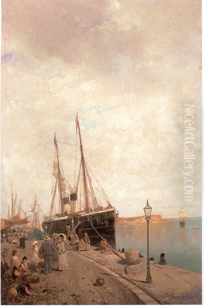At the dock Oil Painting by Konstantinos Volanakis