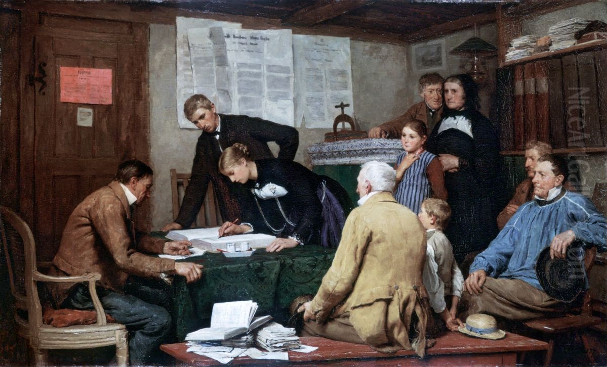 Civil marriage Oil Painting by Albert Anker