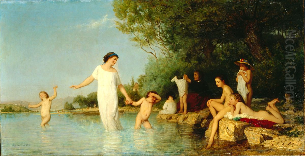 Bathers Oil Painting by Albert Anker
