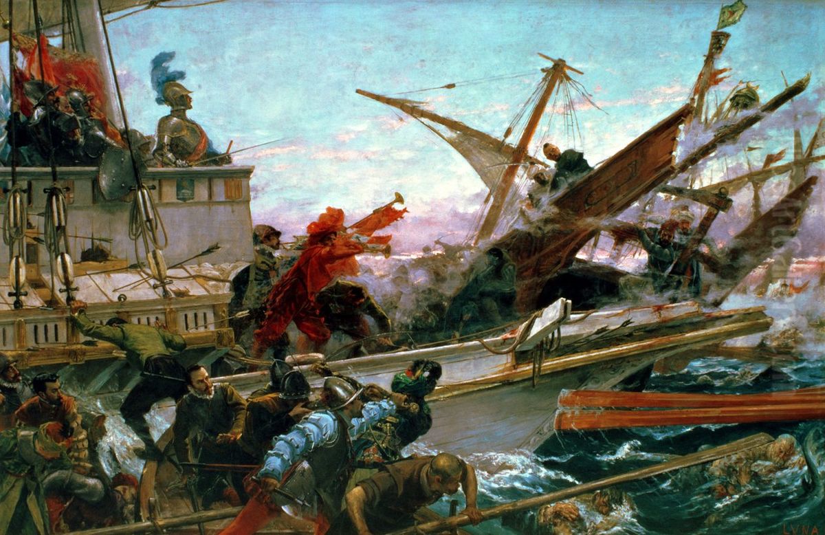 Combate Naval de Lepanto (7 de octubre de 1571) Oil Painting by Juan Luna