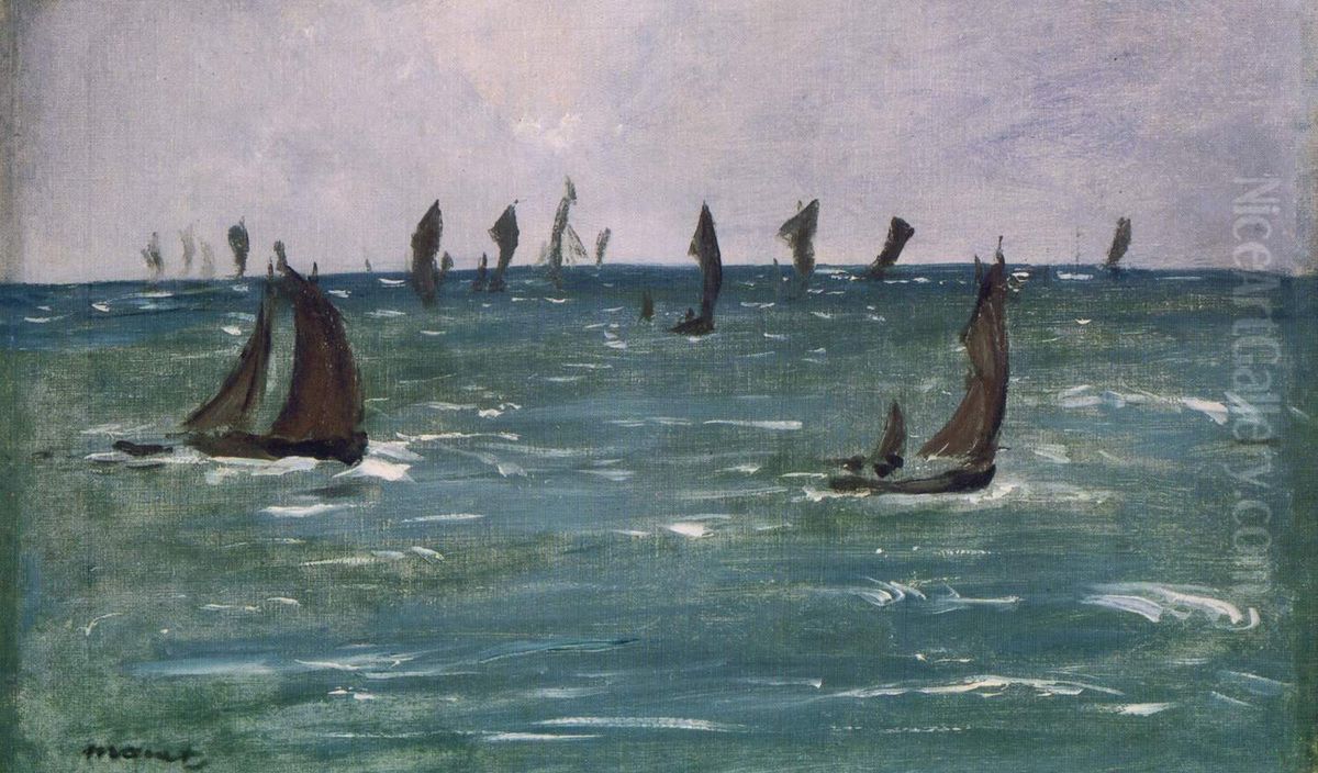 Bateaux en Mer a Berck-sur-Mer Oil Painting by Edouard Manet