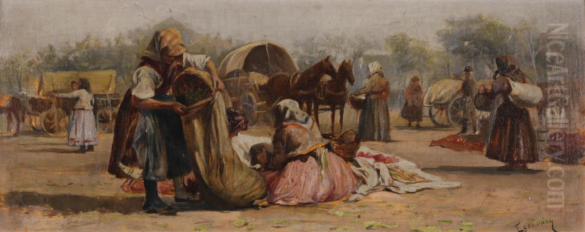Market scene Oil Painting by Agost Egervary Potemkin