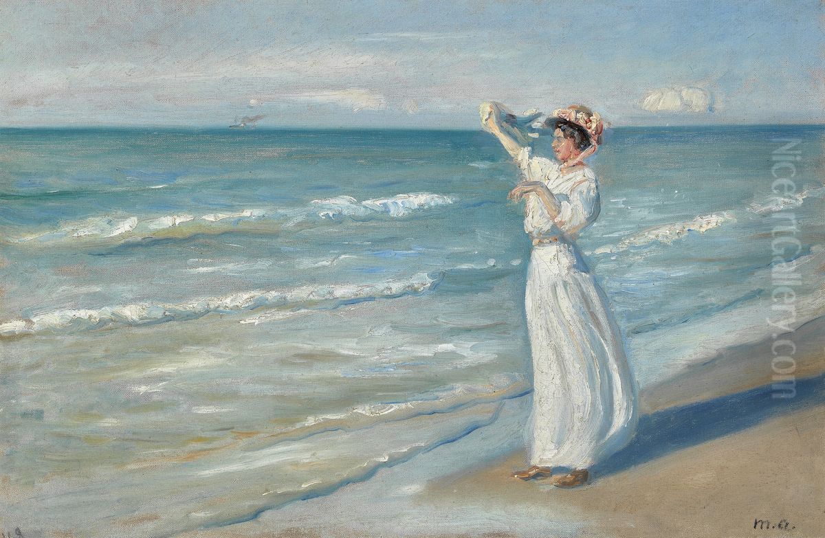 Kvinde pa strand. Oil Painting by Michael Peter Ancher