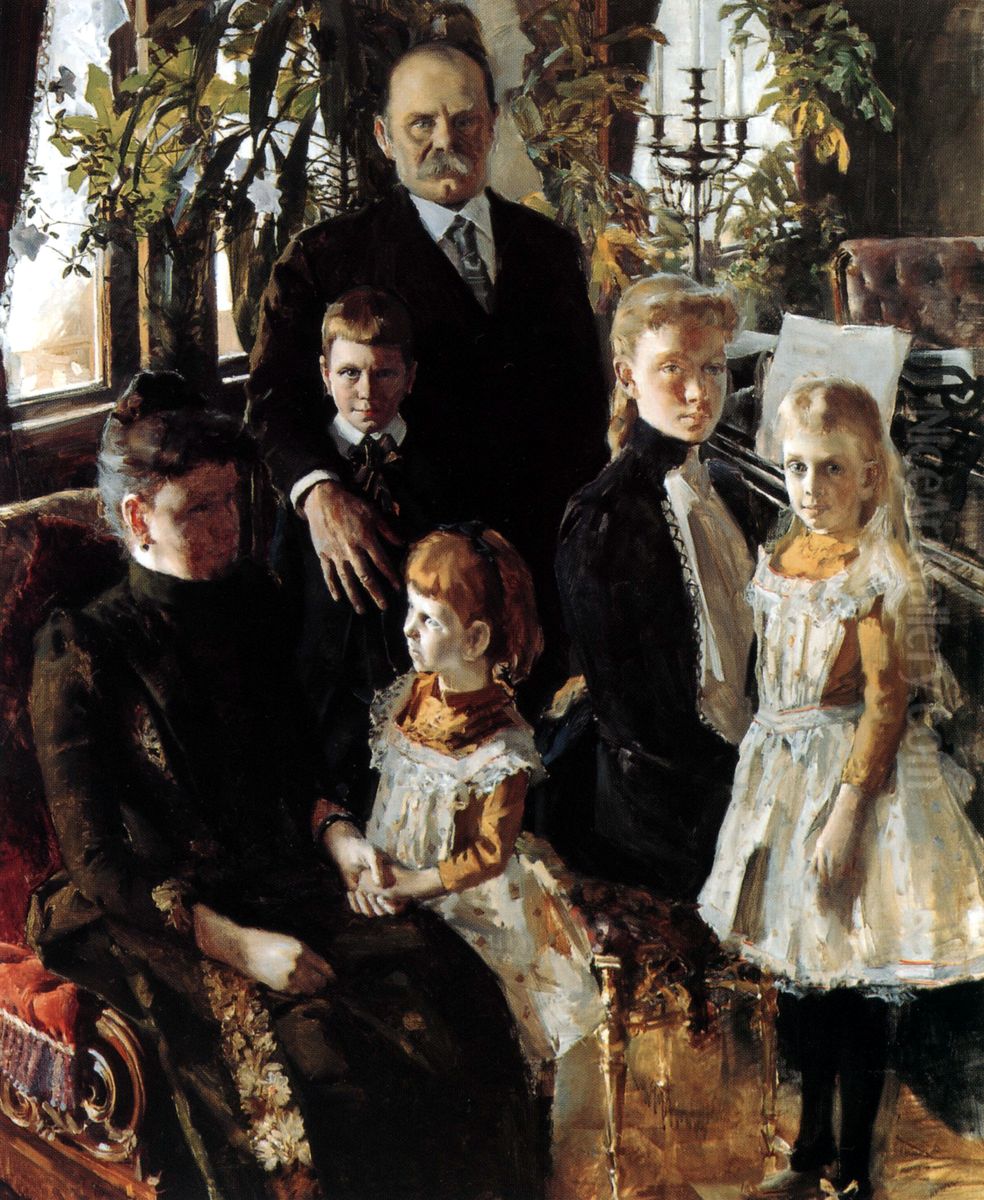 Antti Ahlstrom with his family Oil Painting by Akseli Valdemar Gallen-Kallela