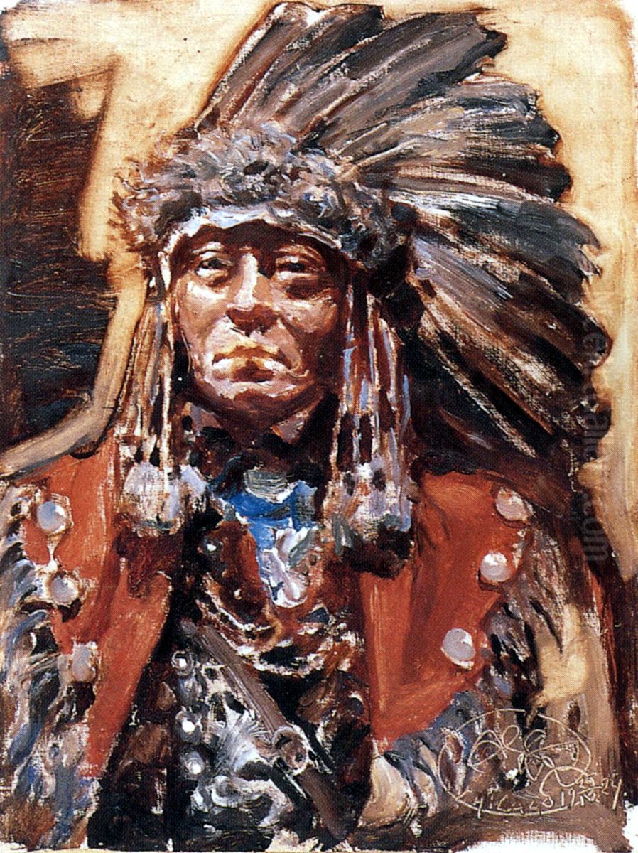 Indian Chief Clear Water Oil Painting by Akseli Valdemar Gallen-Kallela