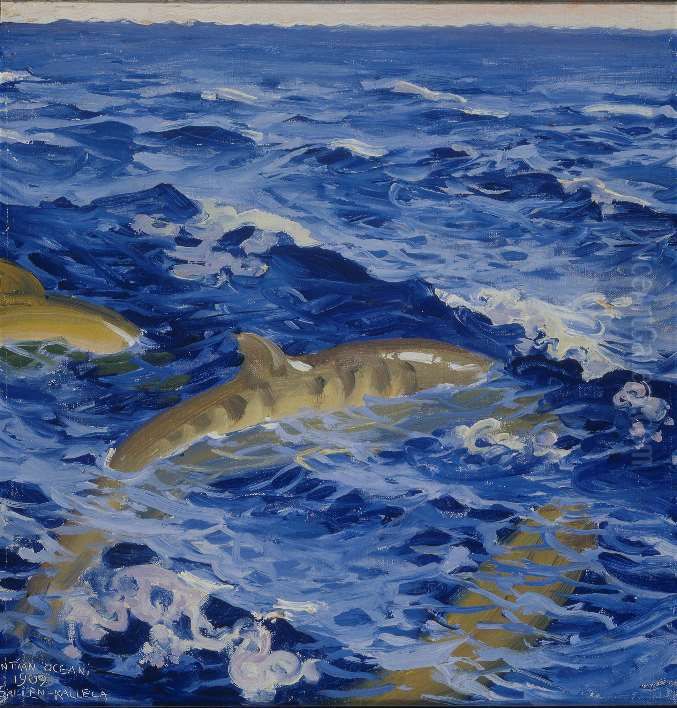 Sharks in the Indian Ocean Oil Painting by Akseli Valdemar Gallen-Kallela