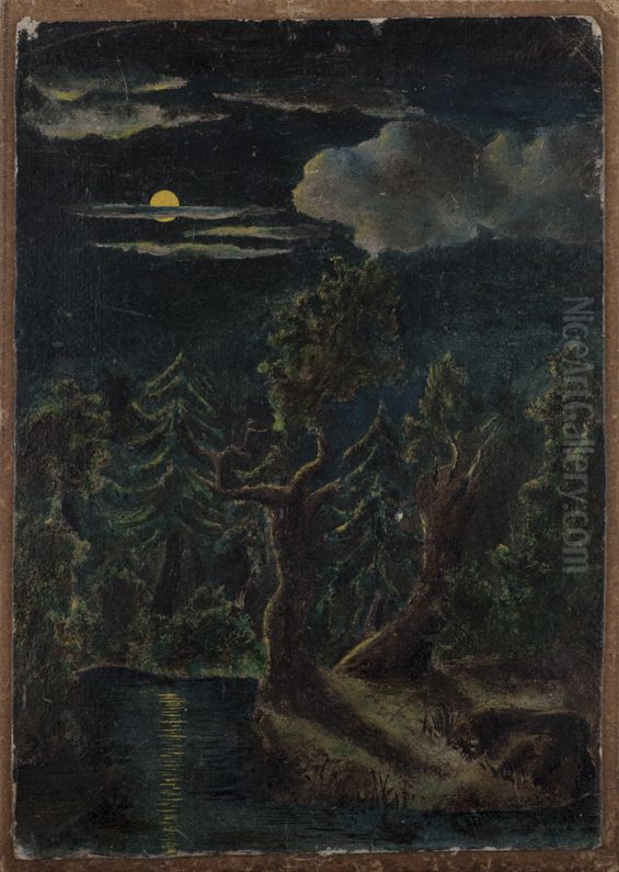 Kuutamomaisema Oil Painting by Akseli Valdemar Gallen-Kallela