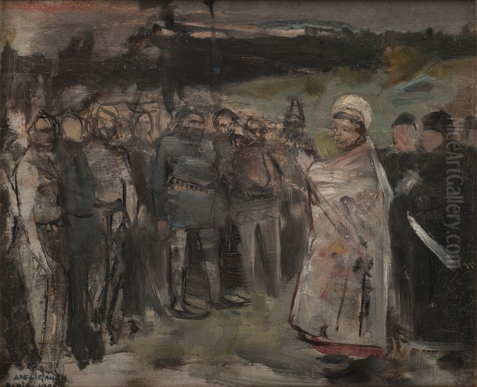 Piispa Henrik kastaa suomalaisia Oil Painting by Akseli Valdemar Gallen-Kallela