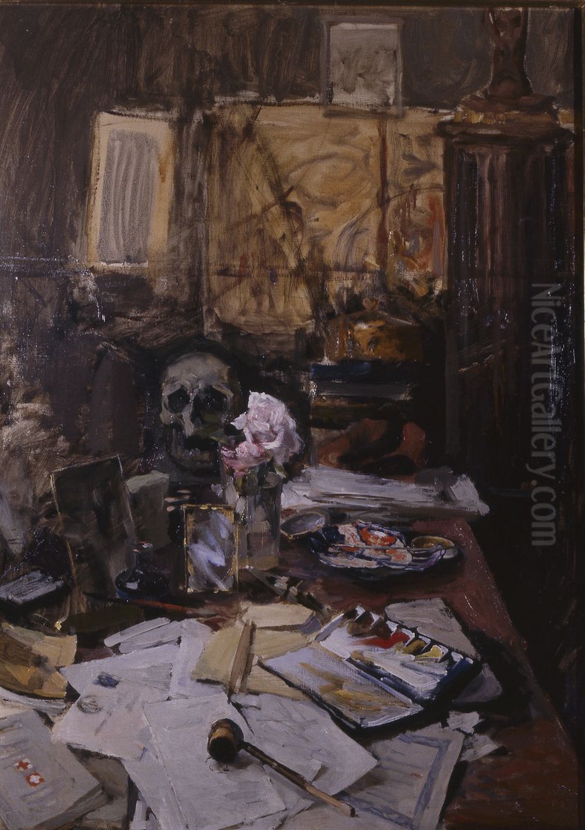 Worktable in Paris Oil Painting by Akseli Valdemar Gallen-Kallela