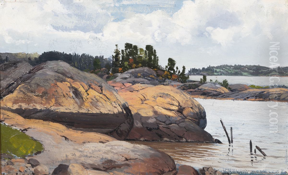 A Rocky Shore in the Archipelago Oil Painting by Fanny Churberg