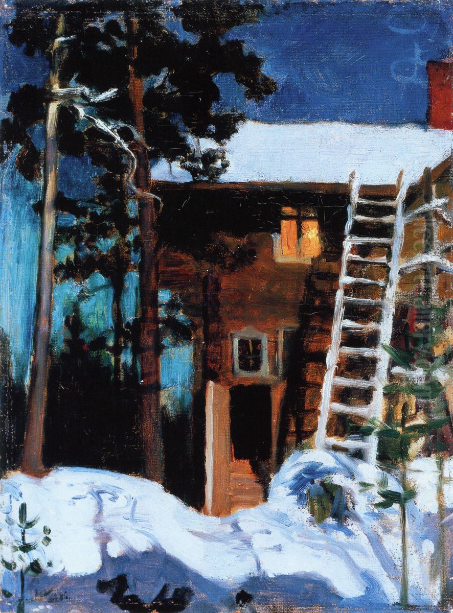 Kalela on a Winter Night Oil Painting by Akseli Valdemar Gallen-Kallela