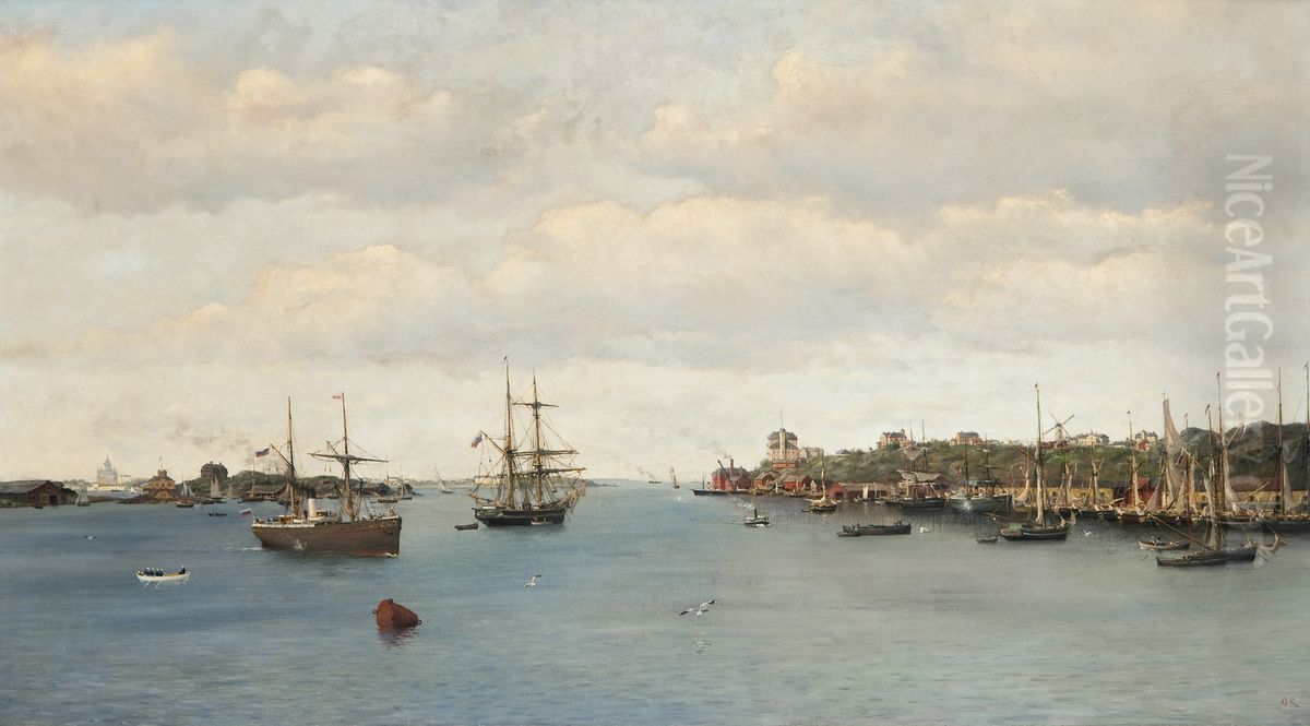 Nakyma Etelasatamasta Oil Painting by Oscar Kleineh