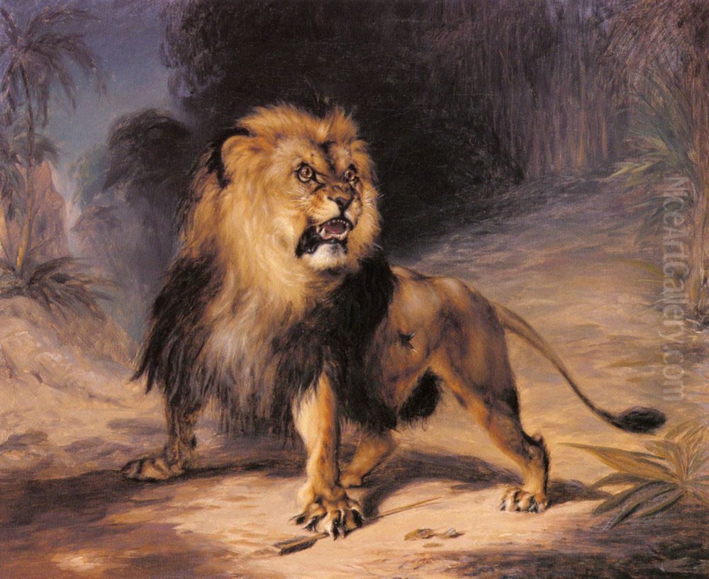 A Lion Oil Painting by William Huggins