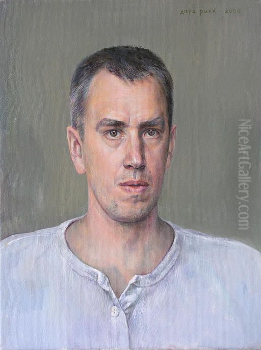 Self-portrait in a white shirt Oil Painting by Aapo Pukk