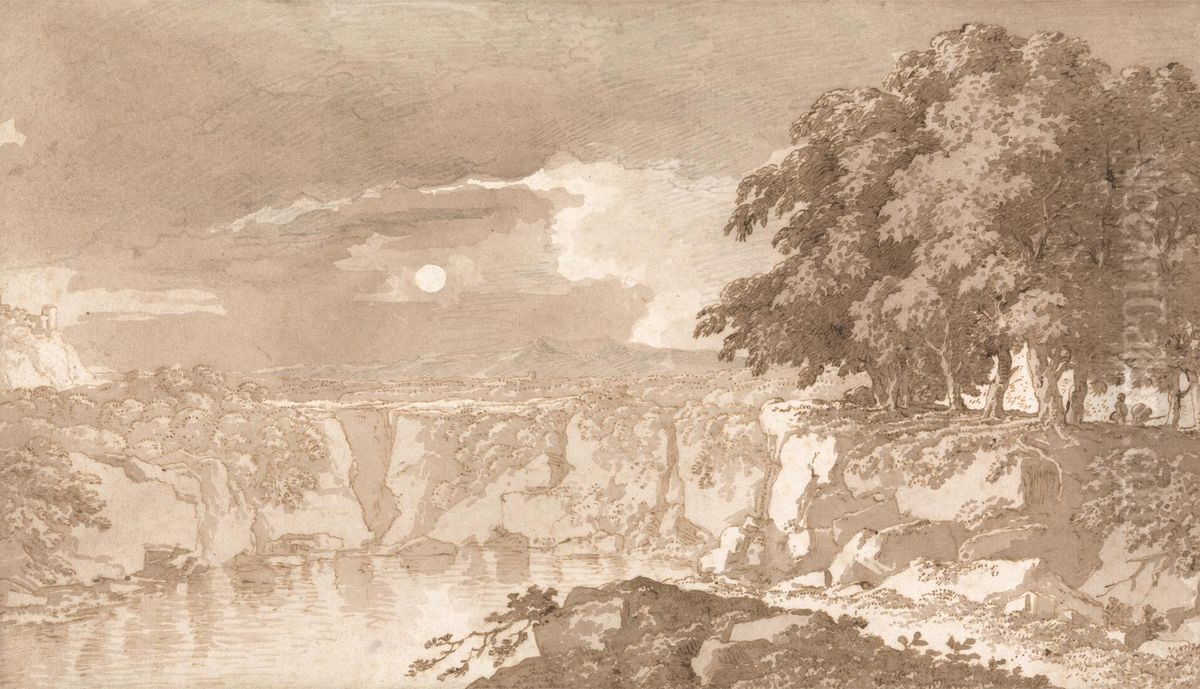 Italian Lake Scene Oil Painting by Richard Cooper