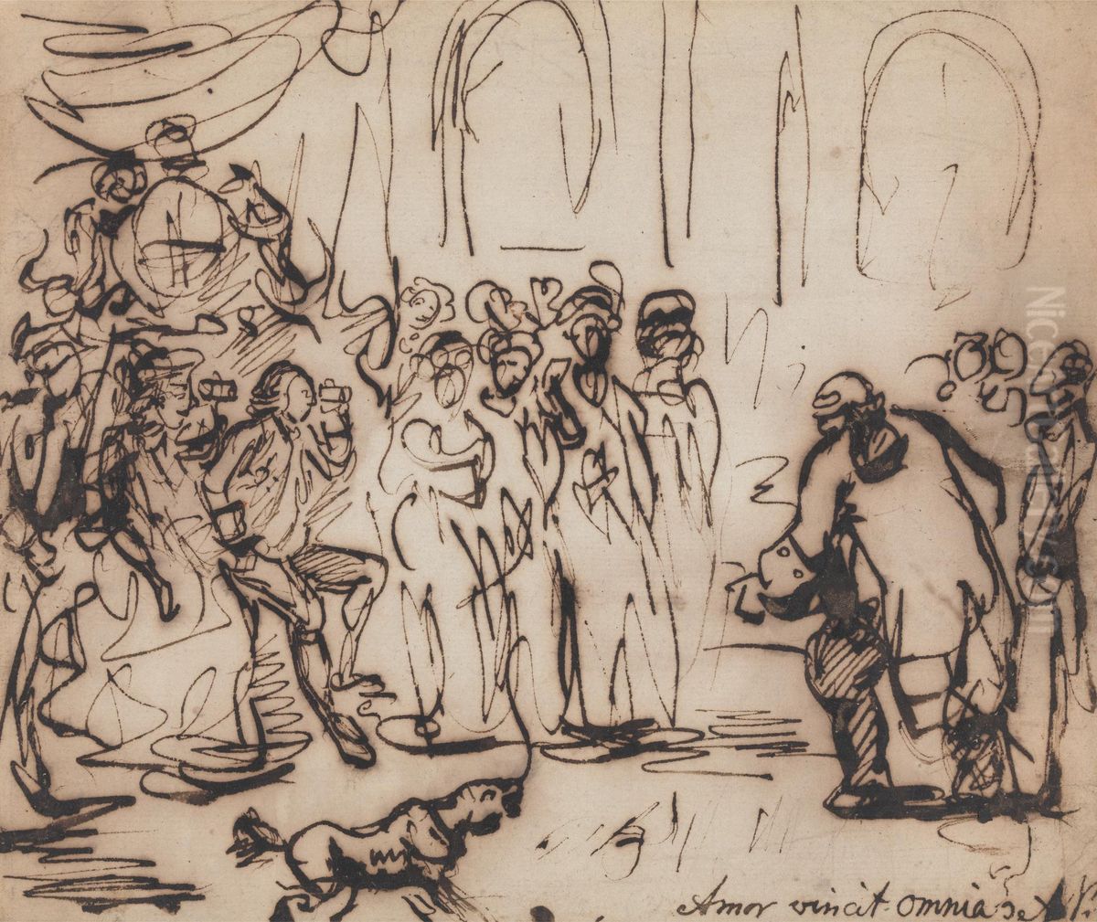 Caricature of the Introduction of the Duke of Wurttemberg (afterwards King Frederick I) to George III and Queen Charlotte previous to his Marriage with Charlotte, Princess Royal of England Oil Painting by John Williams