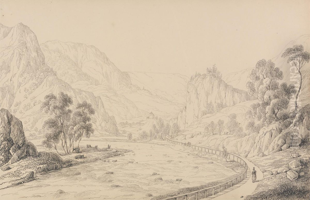 Between Brixen and Klausen - Tyrol, 27th Oct.r 1840 Oil Painting by Sir Charles D'Oyly, 7th Baronet