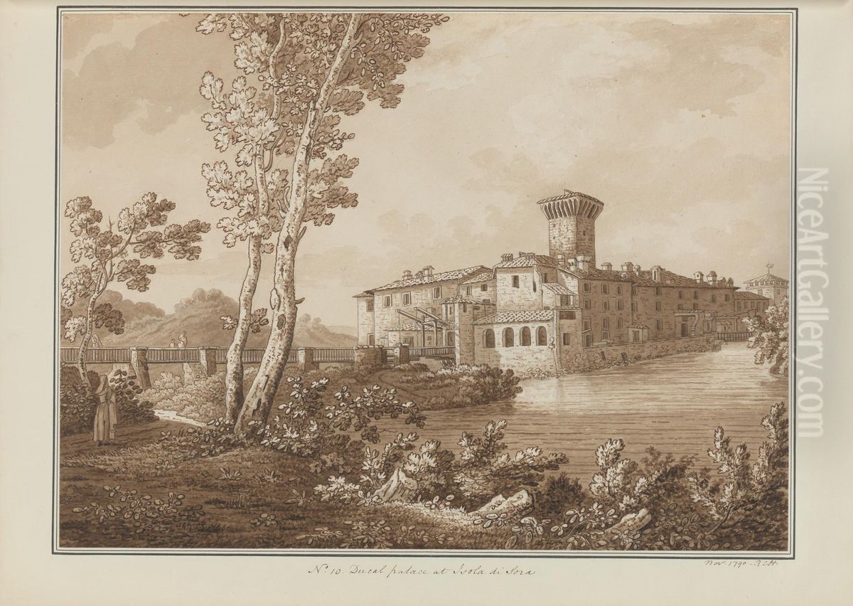 Ducal Palace at Isola di Sora Oil Painting by Sir Richard Hoare, 2nd Baronet