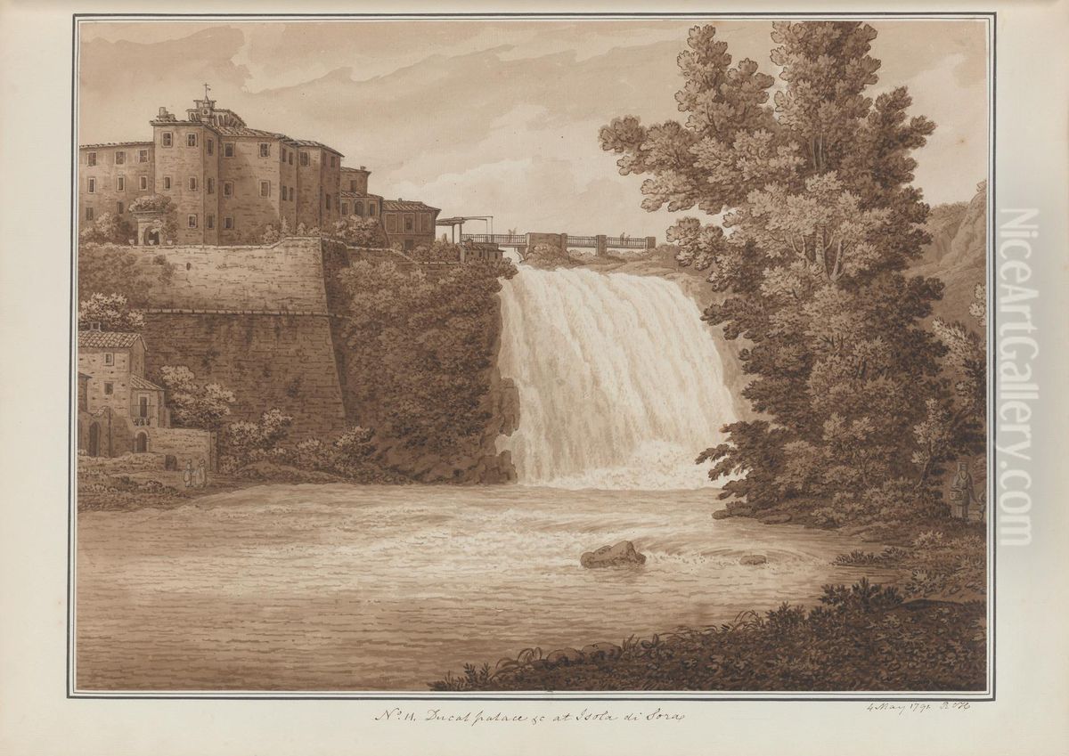 Ducal Palace etc at Isola di Sora Oil Painting by Sir Richard Hoare, 2nd Baronet