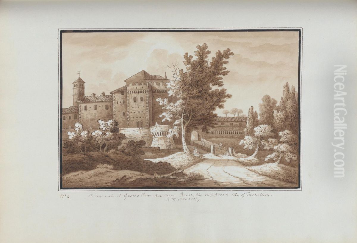 A Convent at Grotto Ferrata, near Rome, the supposed site of Tusculum Oil Painting by Sir Richard Hoare, 2nd Baronet