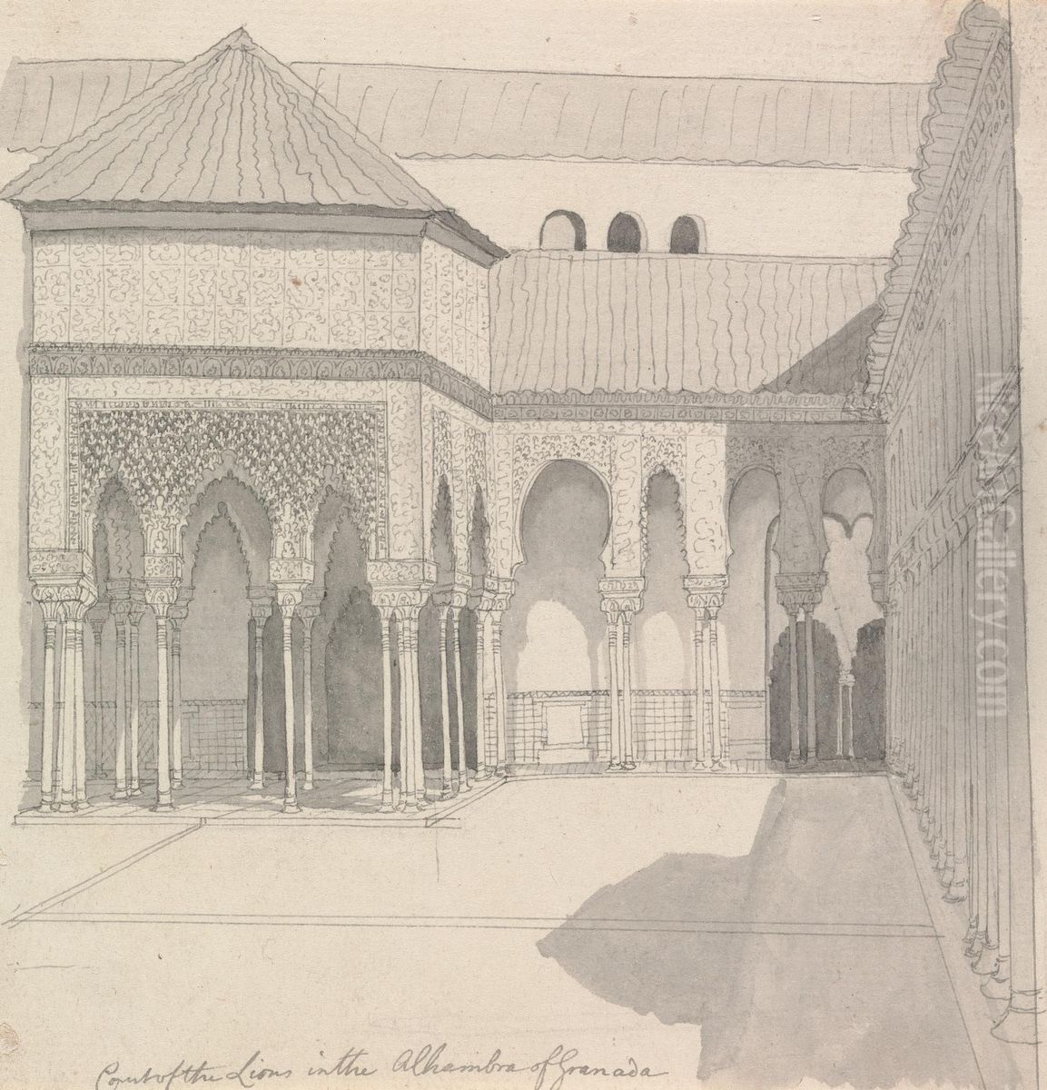 Court of the Lions in the Alhambra of Granada Oil Painting by Henry Swinburne
