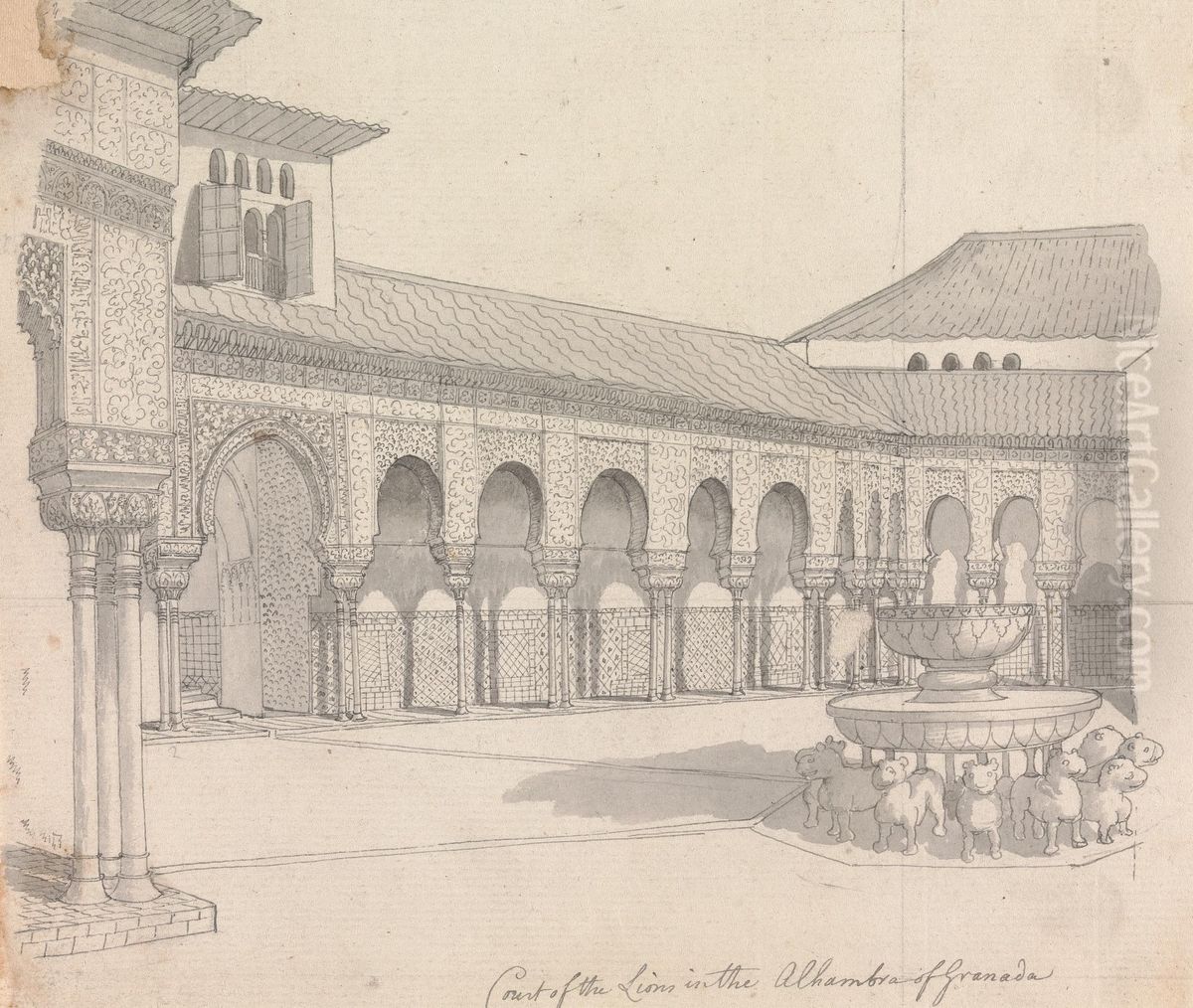 Court of the Lions in the Alhambra of Granada Oil Painting by Henry Swinburne