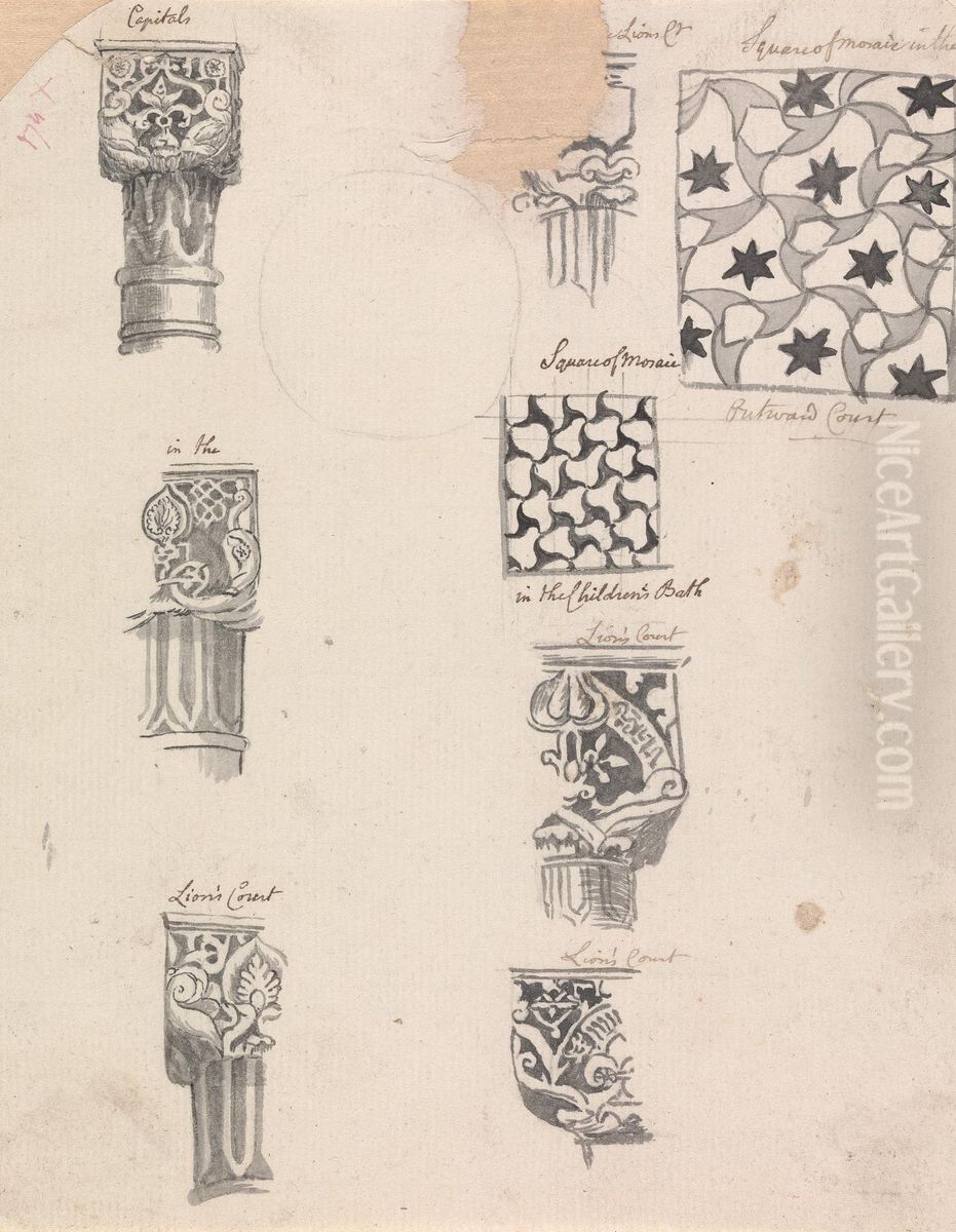 Sketches for Capitals of Columns and Mosaic Squares at Alhambra Oil Painting by Henry Swinburne