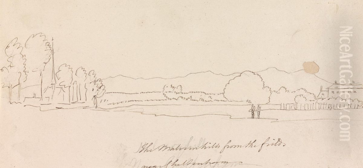 The Malvern HIlls from the Field near Cheltenham Oil Painting by Henry Swinburne