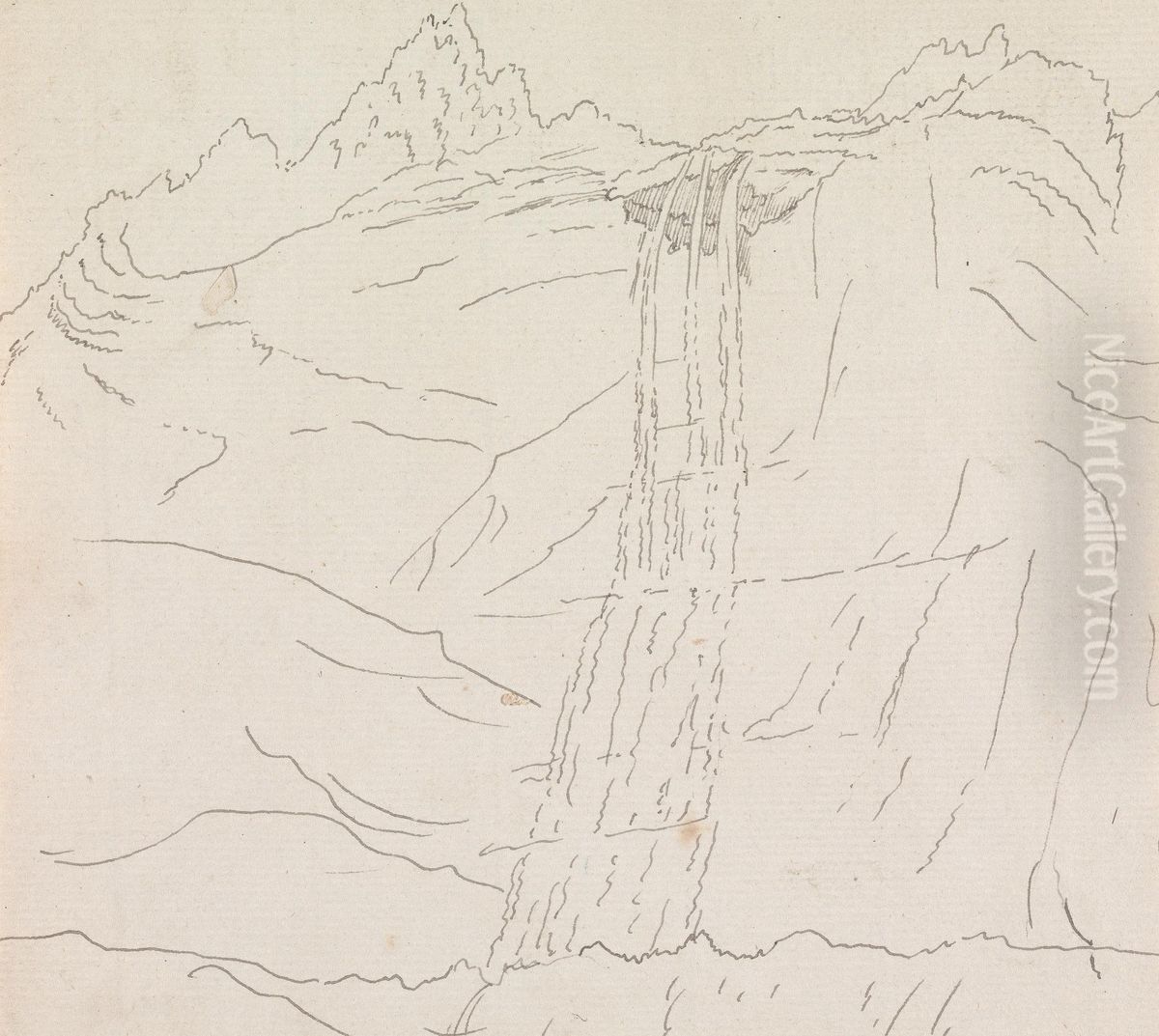 A Waterfall Oil Painting by Henry Swinburne