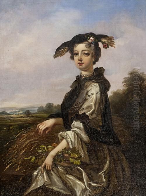 Girl With Harvest Oil Painting by Leon Caille