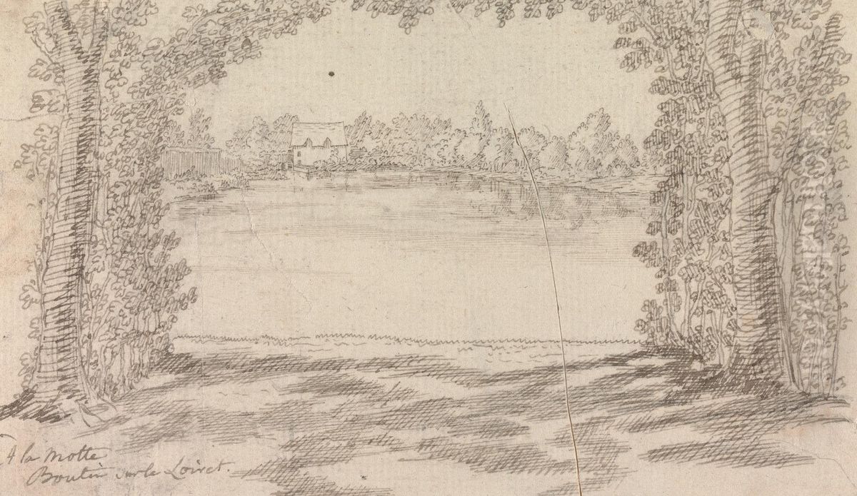 Wooded Clearing, with a River Landscape and Cottage Oil Painting by Henry Swinburne