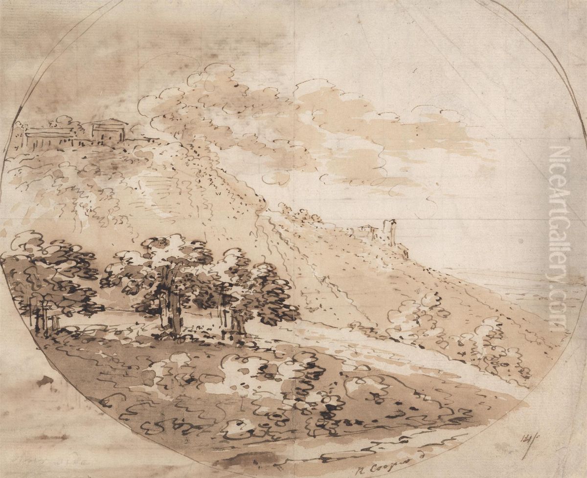 Oval Hilly Landscape Oil Painting by Richard Cooper