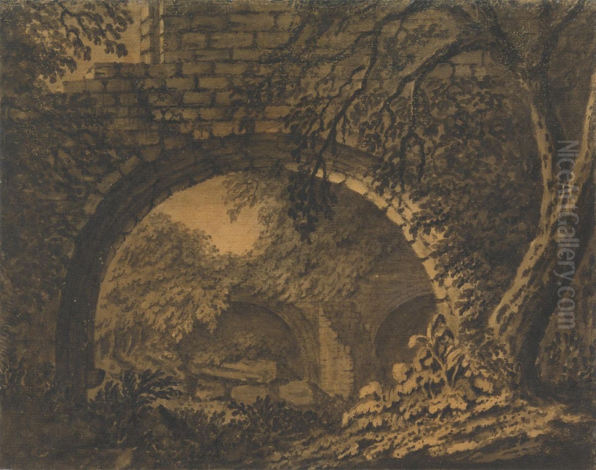 An Arch in the Vault of an Overgrown Ruin Oil Painting by Alexander Cozens