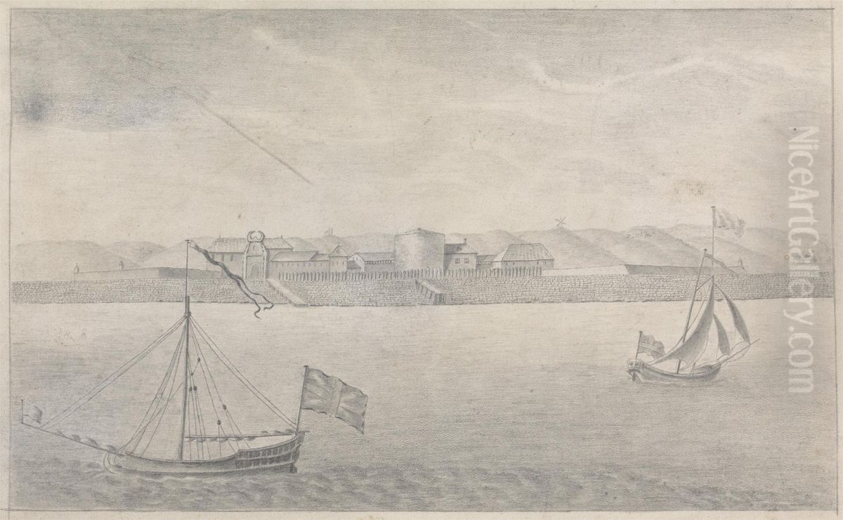 Boats in a Harbour Oil Painting by James Bruce