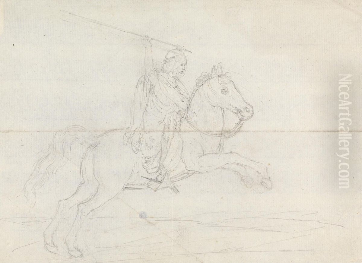 Man on Horseback Throwing a Spear Oil Painting by James Bruce
