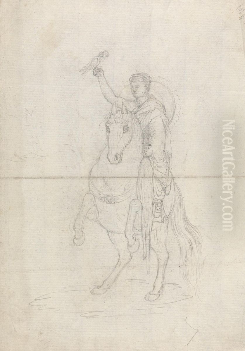 Man on Horseback with Bird Oil Painting by James Bruce