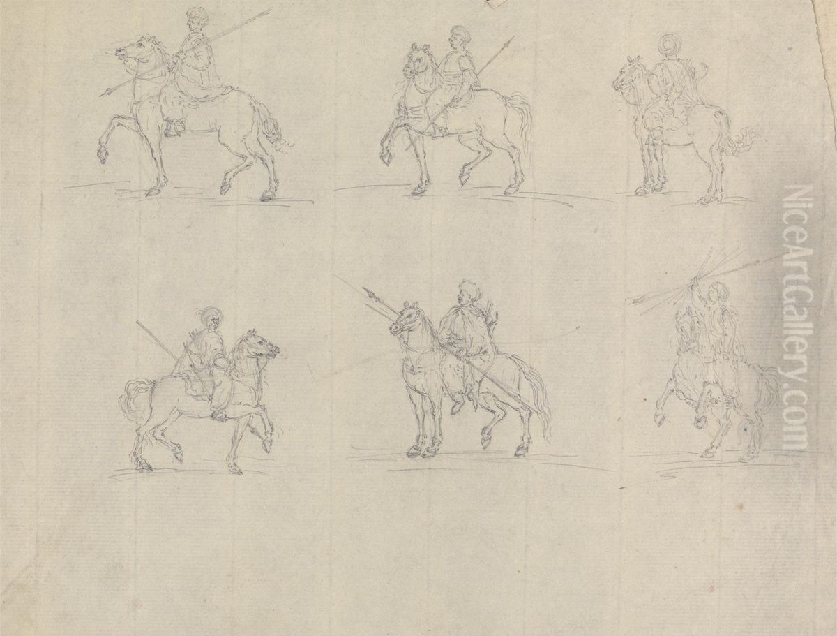 Six Studies of a Man on Horseback Carrying Weapons Oil Painting by James Bruce