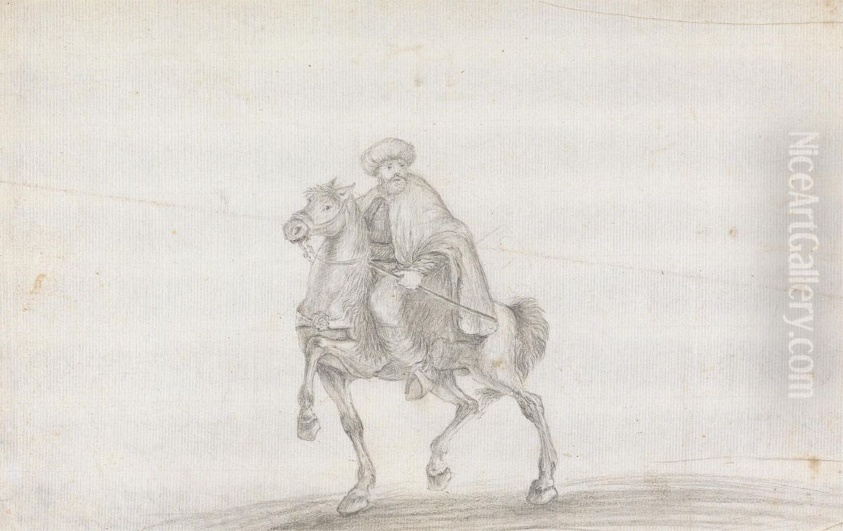 Man on Horseback Carrying a Spear Oil Painting by James Bruce