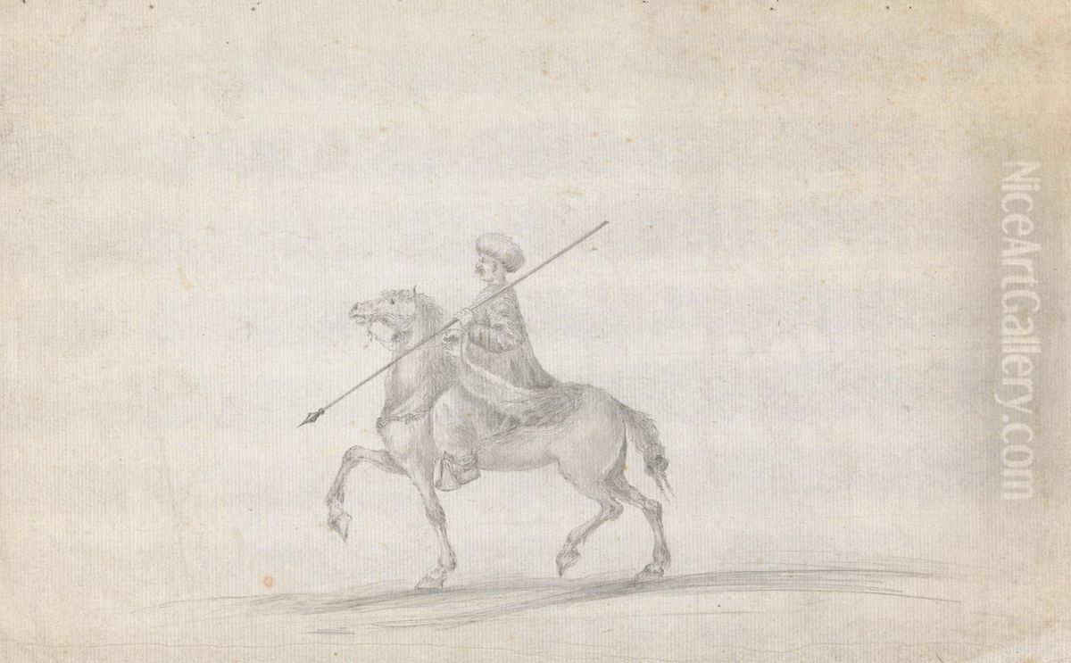 Man on Horseback Carrying a Spear Oil Painting by James Bruce