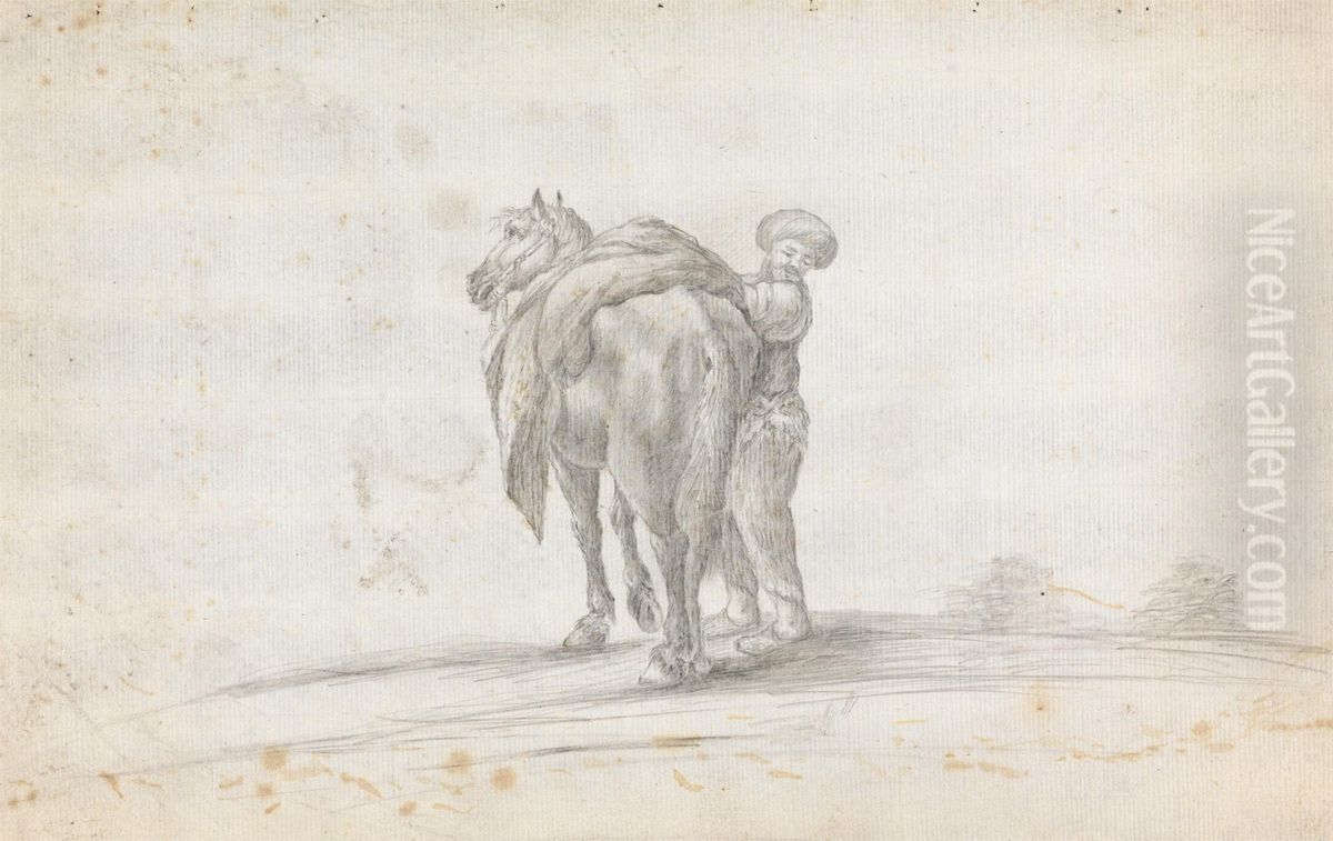 Man Loading a Pack Horse Oil Painting by James Bruce