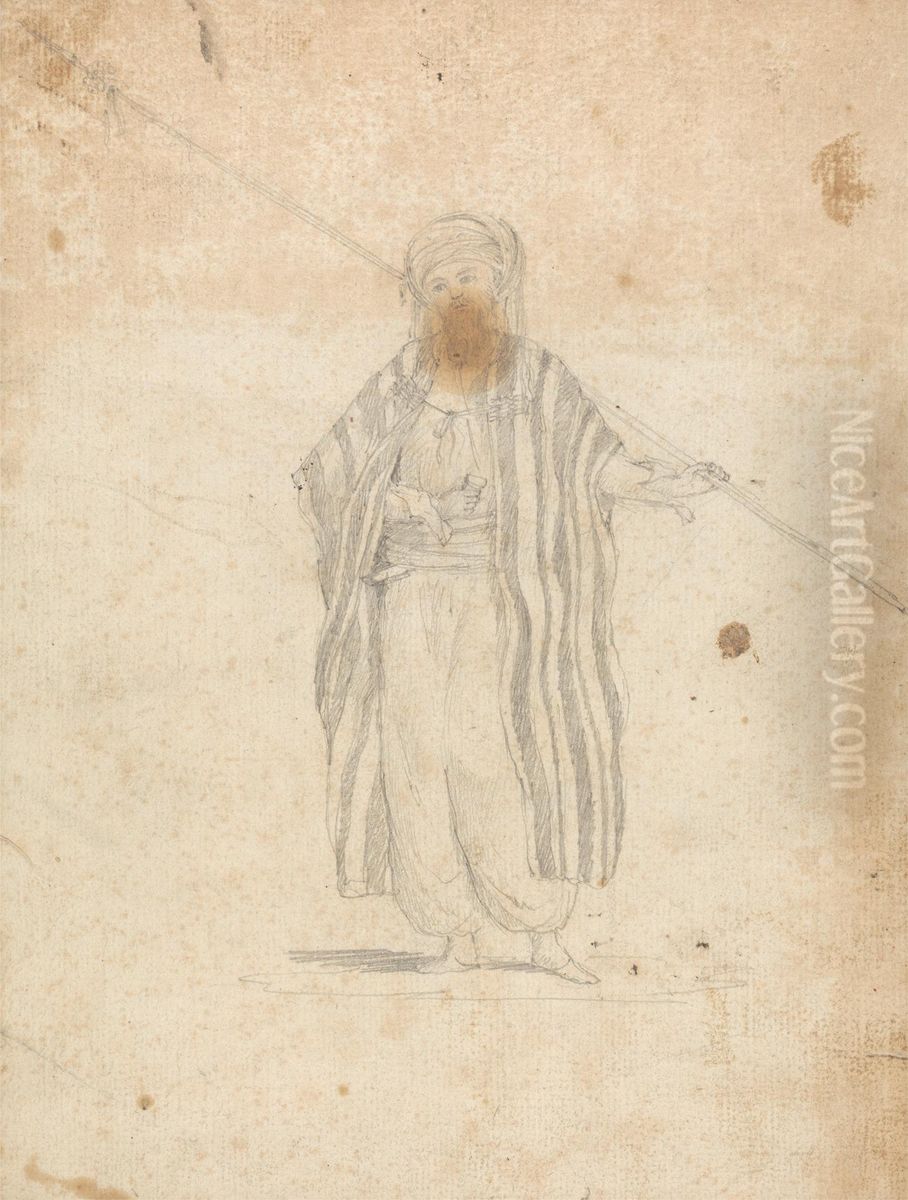Man Wearing a Burnoose and Carrying a Spear Oil Painting by James Bruce