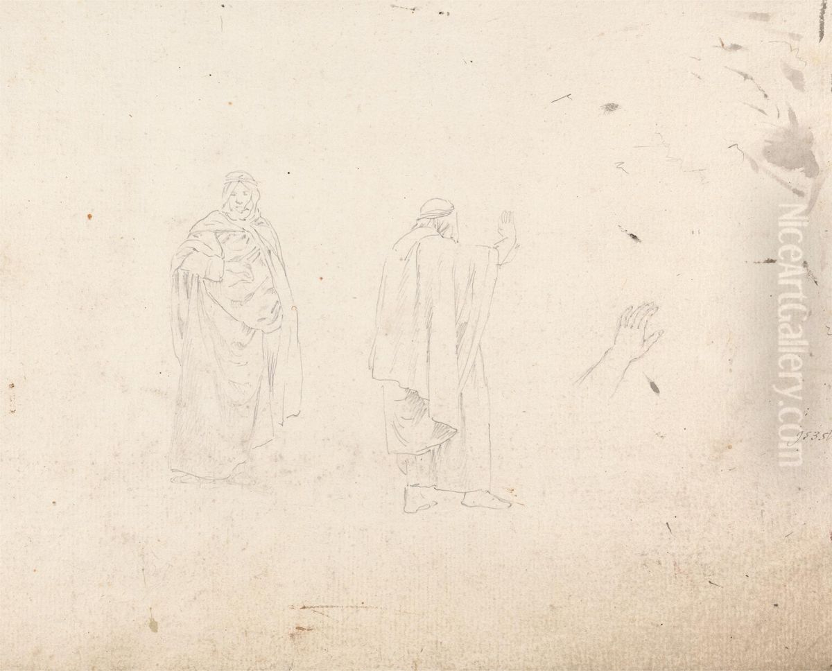 Studies of Two Men and a Hand Oil Painting by James Bruce